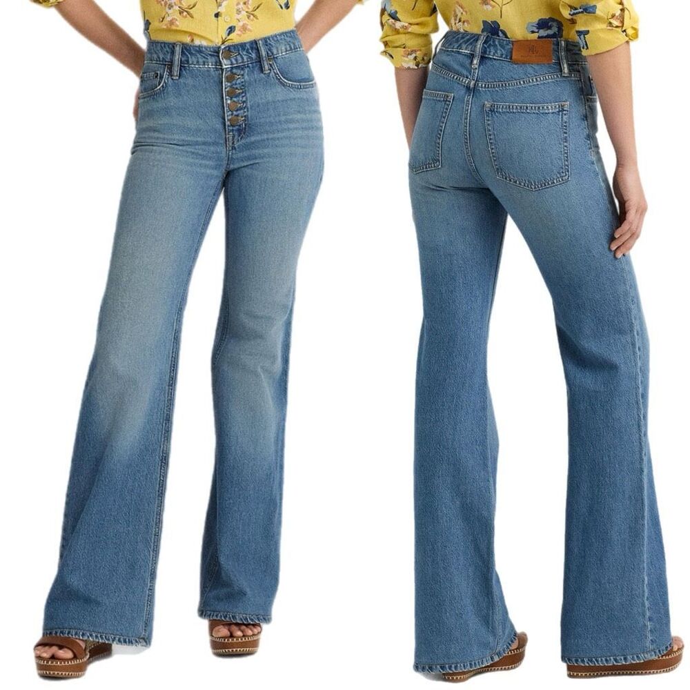 NWT Lauren Ralph Lauren high-rise flare blue jeans.  Size 8